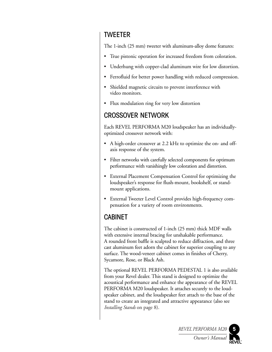 Tweeter, Crossover network, Cabinet | Revel M20 User Manual | Page 5 / 20