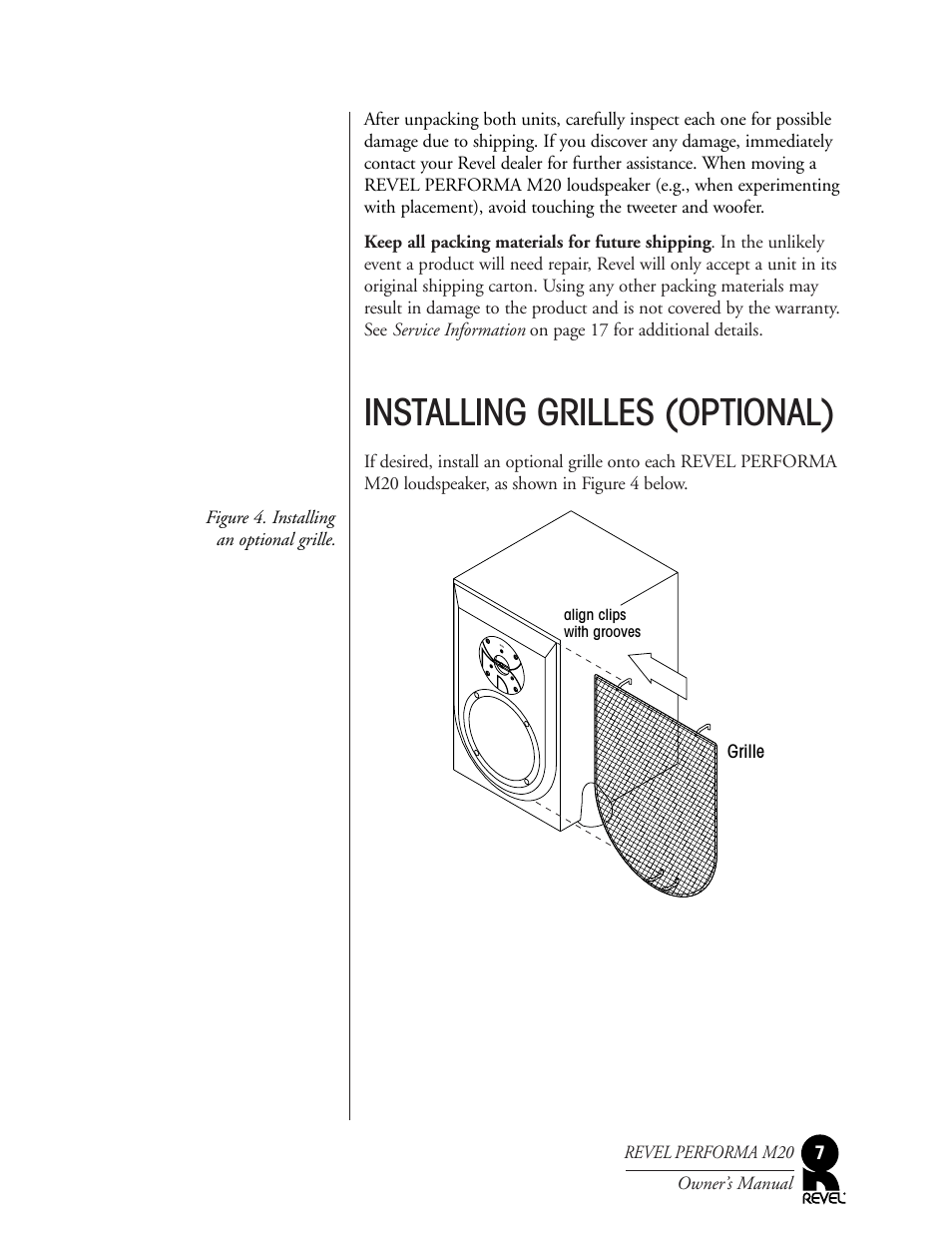 Installing grilles (optional) | Revel M20 User Manual | Page 7 / 20