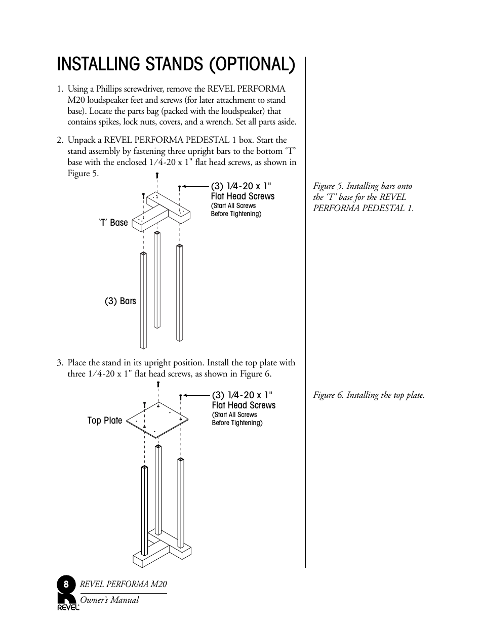 Installing stands (optional) | Revel M20 User Manual | Page 8 / 20