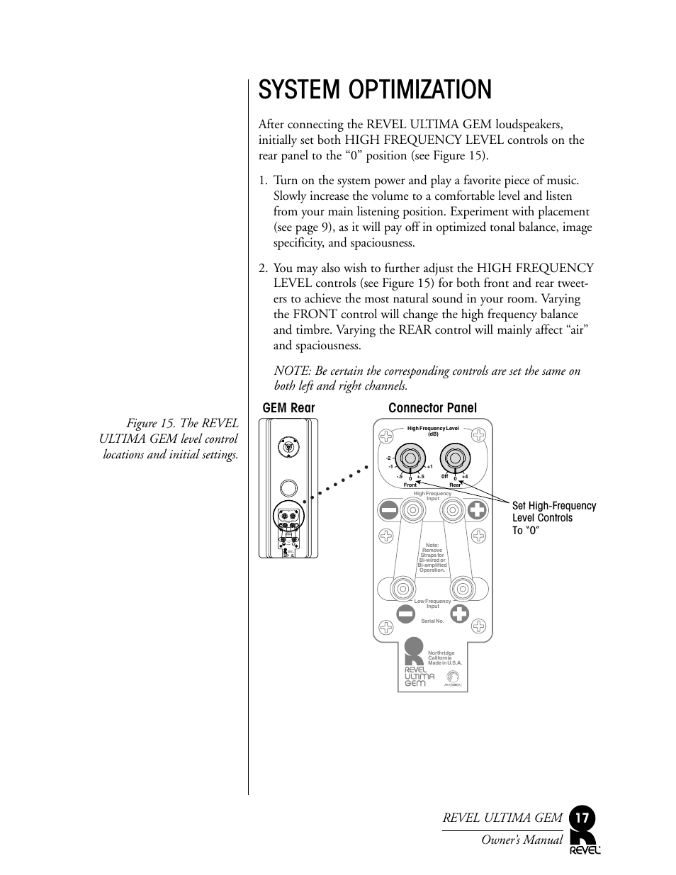 System optimization, Connector panel | Revel Gem User Manual | Page 17 / 24