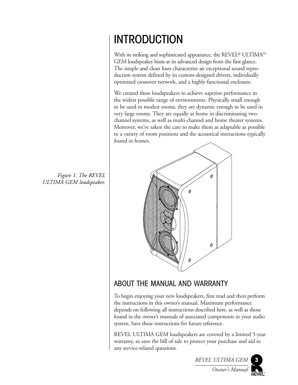 Introduction, About the manual and warranty | Revel Gem User Manual | Page 3 / 24