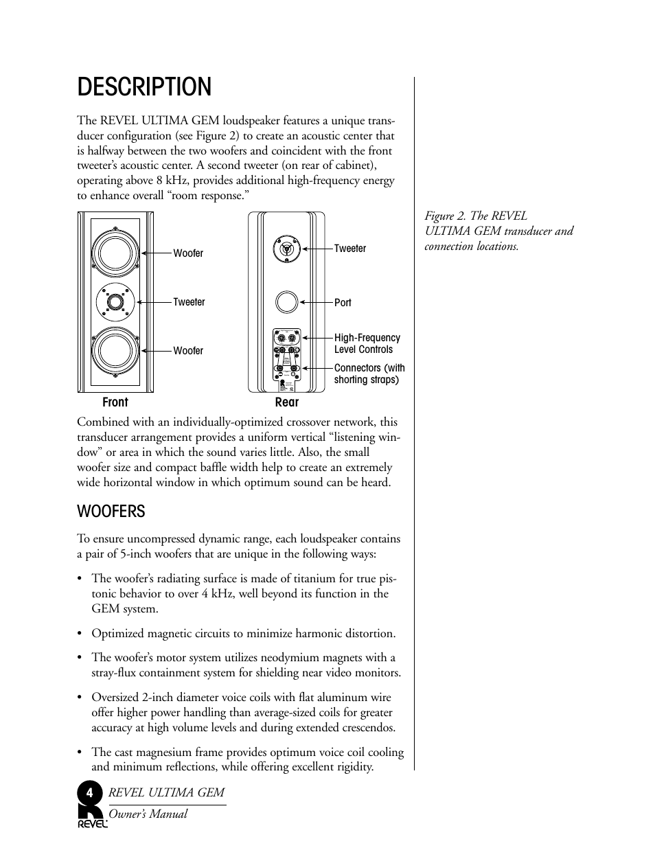 Description, Woofers | Revel Gem User Manual | Page 4 / 24