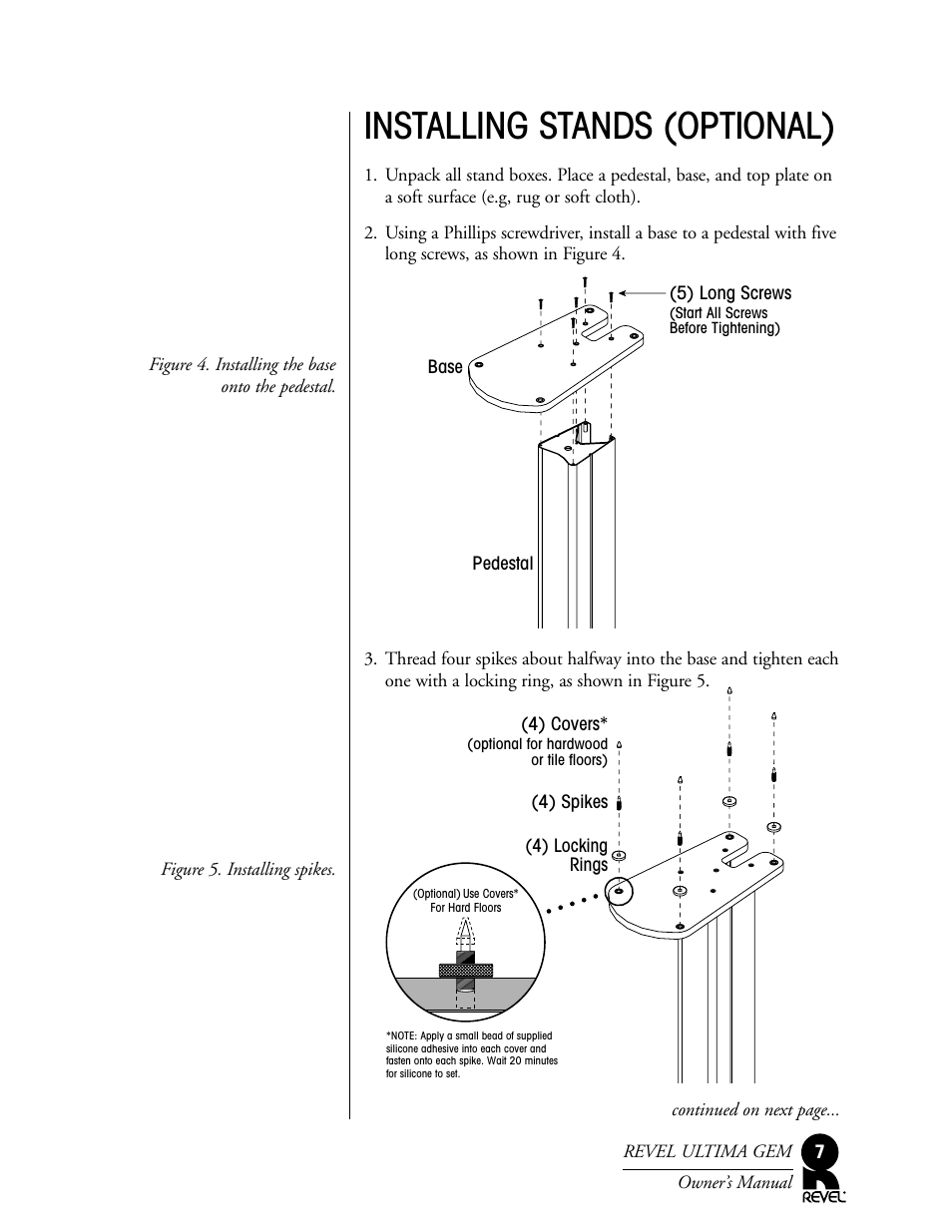 Installing stands (optional) | Revel Gem User Manual | Page 7 / 24
