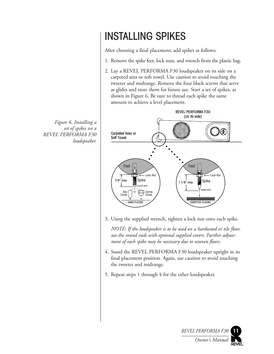 Installing spikes | Revel F30 User Manual | Page 11 / 20