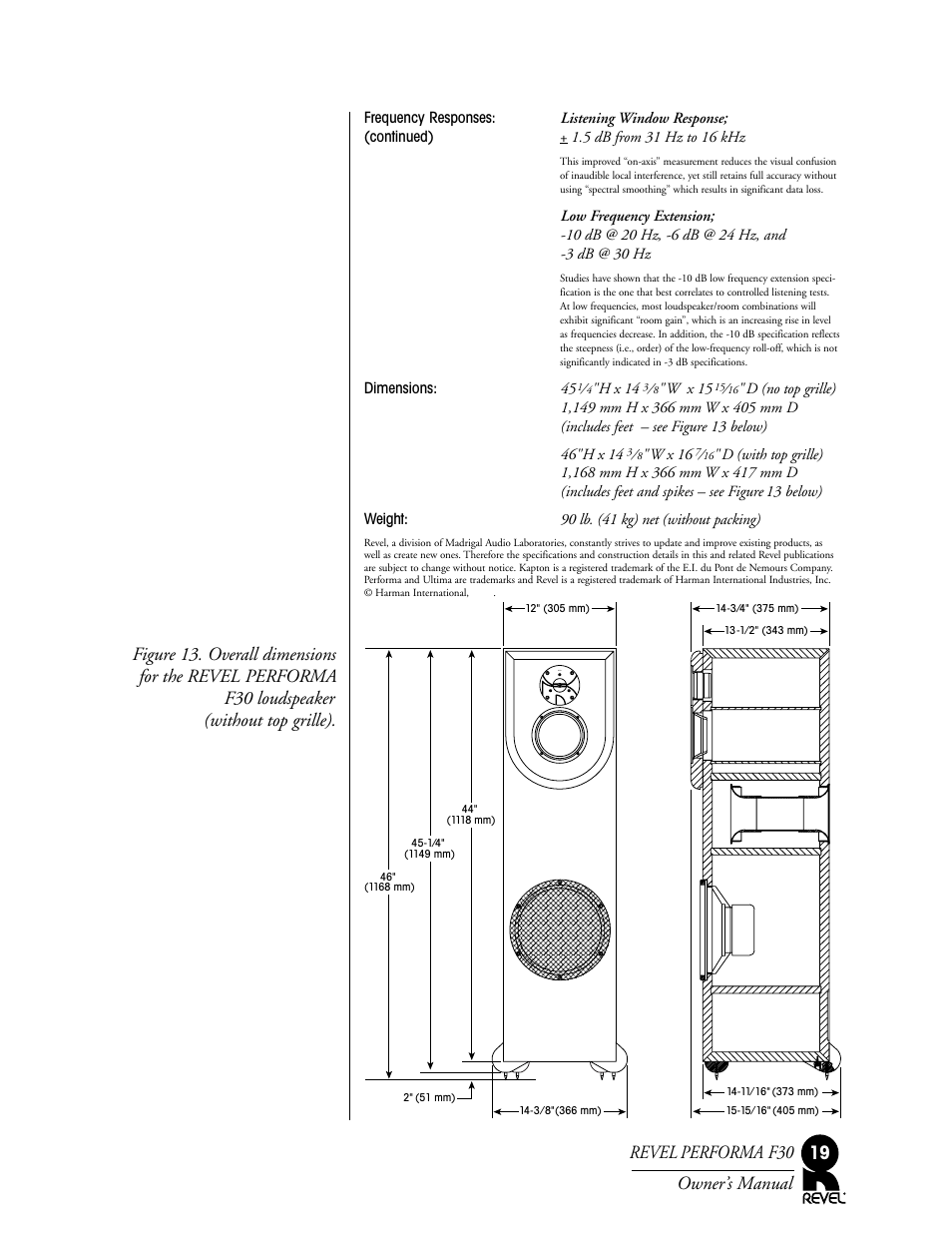 Revel performa f30 owner’s manual 19 | Revel F30 User Manual | Page 19 / 20
