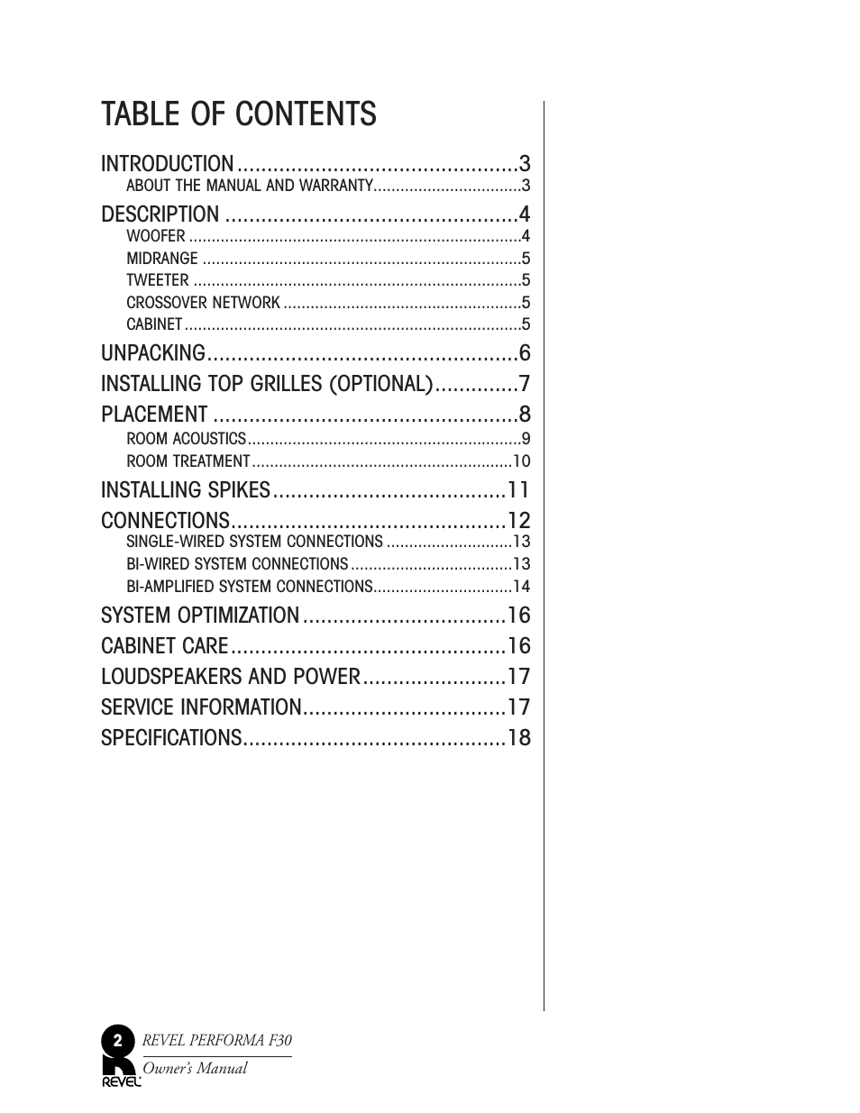Revel F30 User Manual | Page 2 / 20
