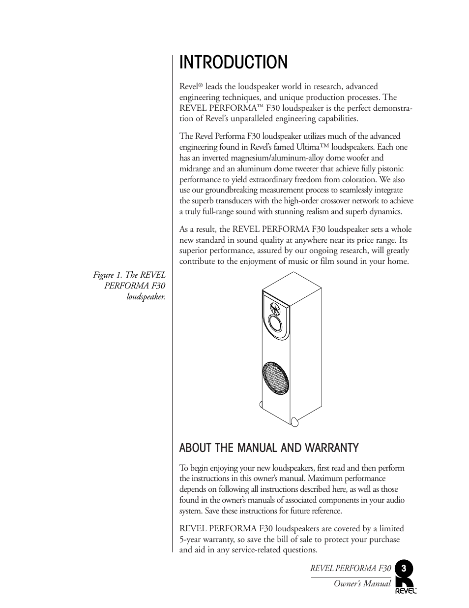 Introduction, About the manual and warranty | Revel F30 User Manual | Page 3 / 20