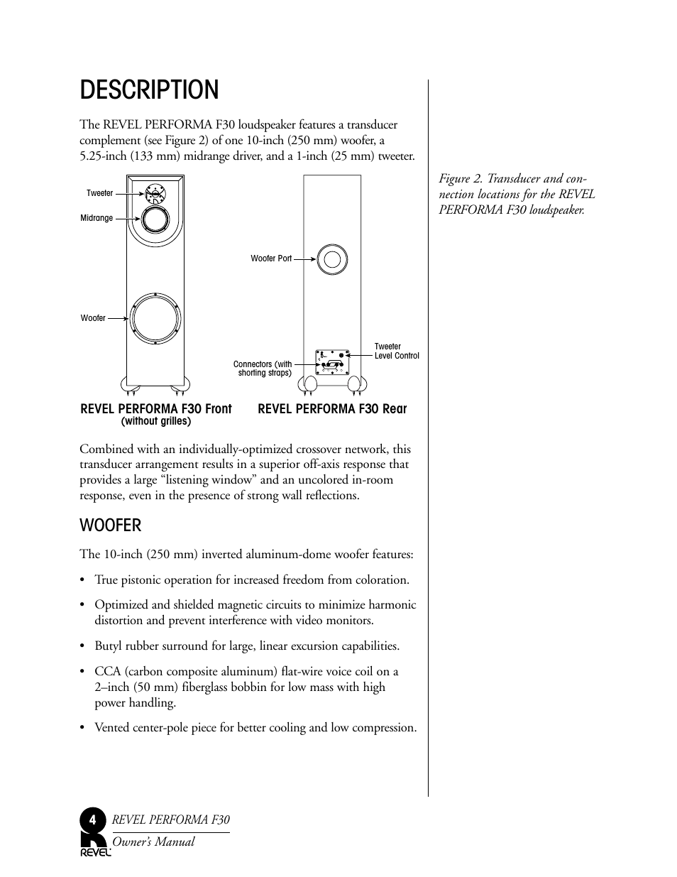 Description, Woofer | Revel F30 User Manual | Page 4 / 20