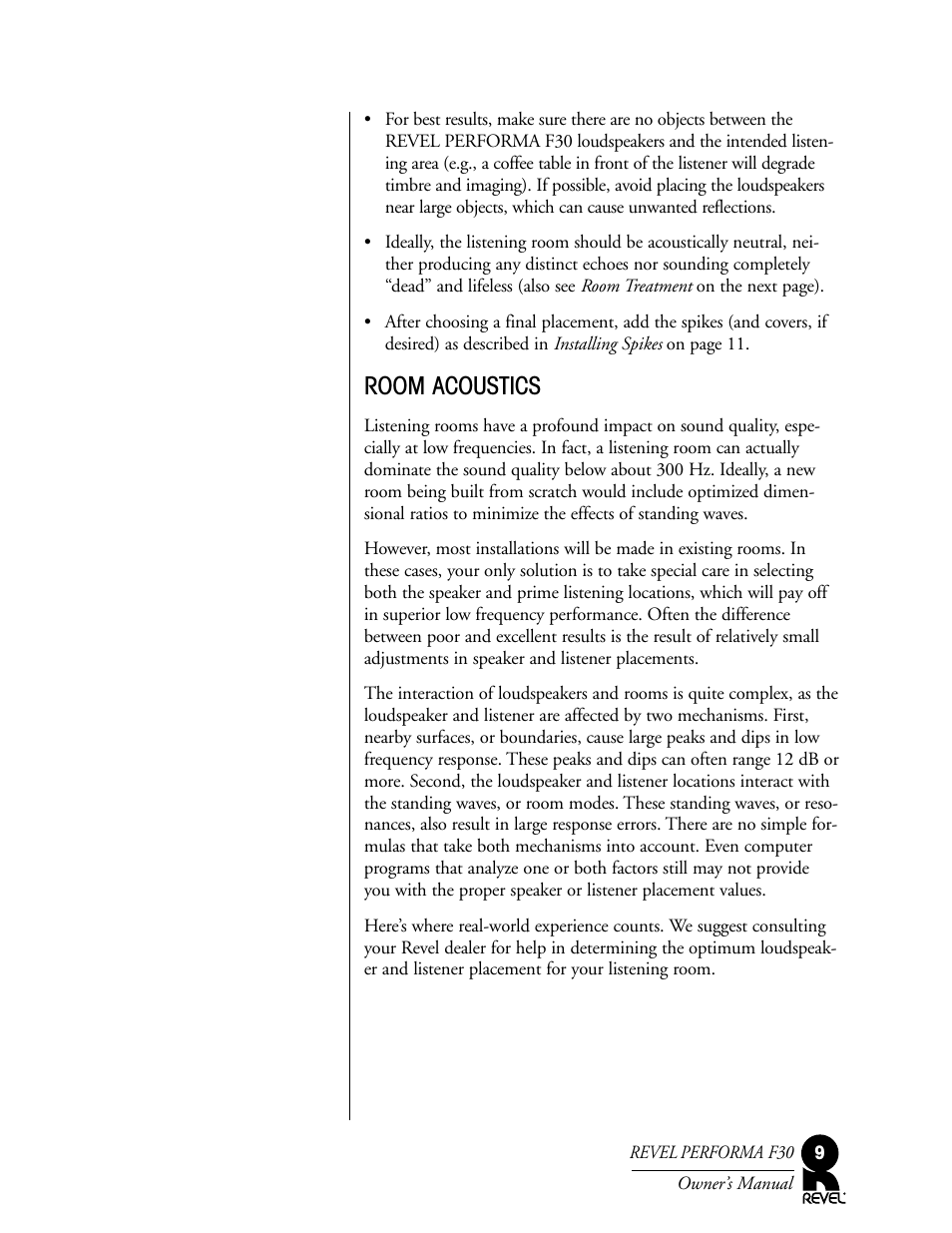 Room acoustics | Revel F30 User Manual | Page 9 / 20