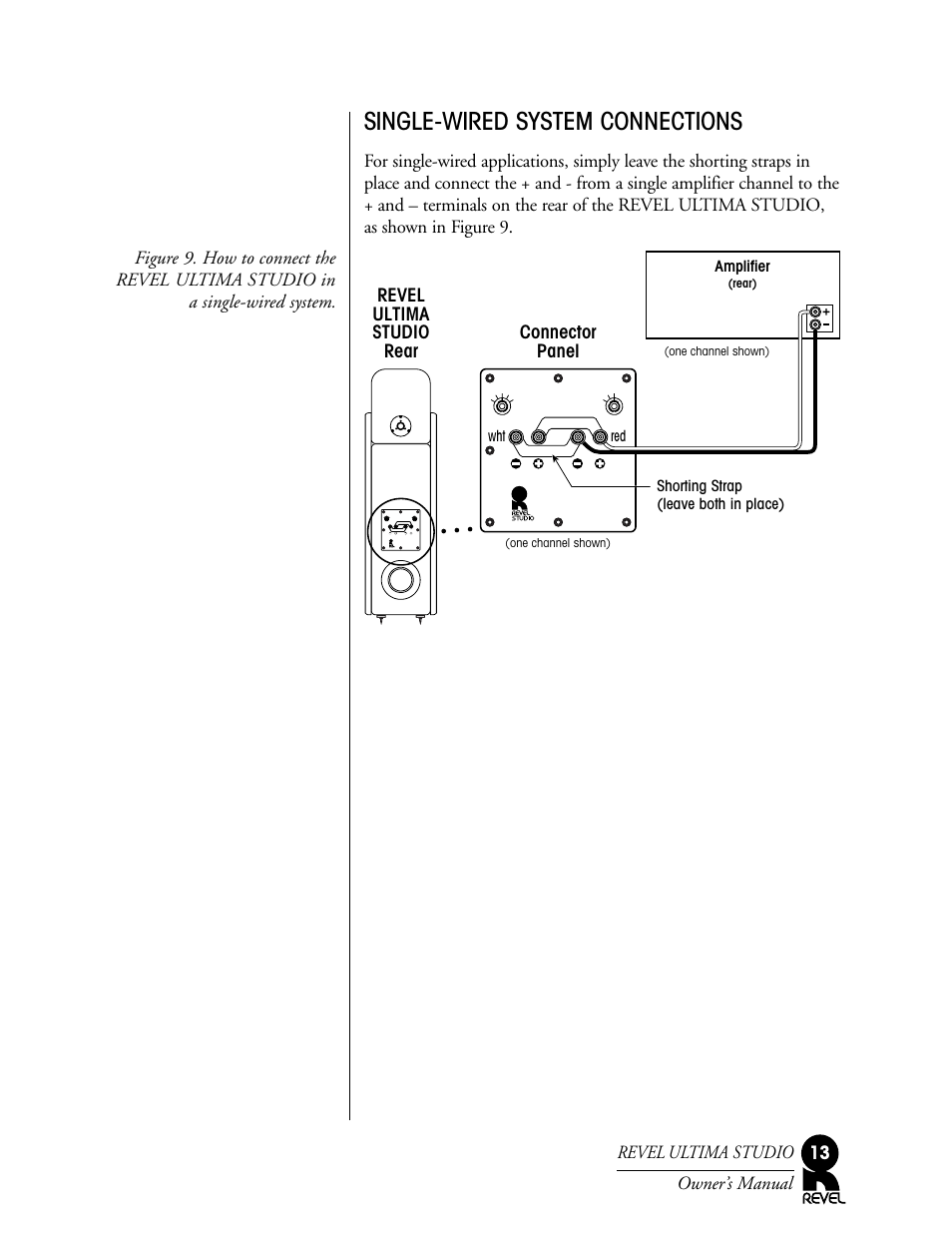 Single-wired system connections, Revel ultima studio rear connector panel | Revel Salon User Manual | Page 13 / 24