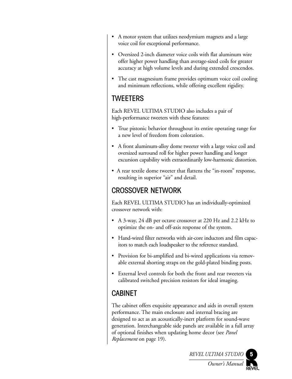 Tweeters, Crossover network, Cabinet | Revel Salon User Manual | Page 5 / 24