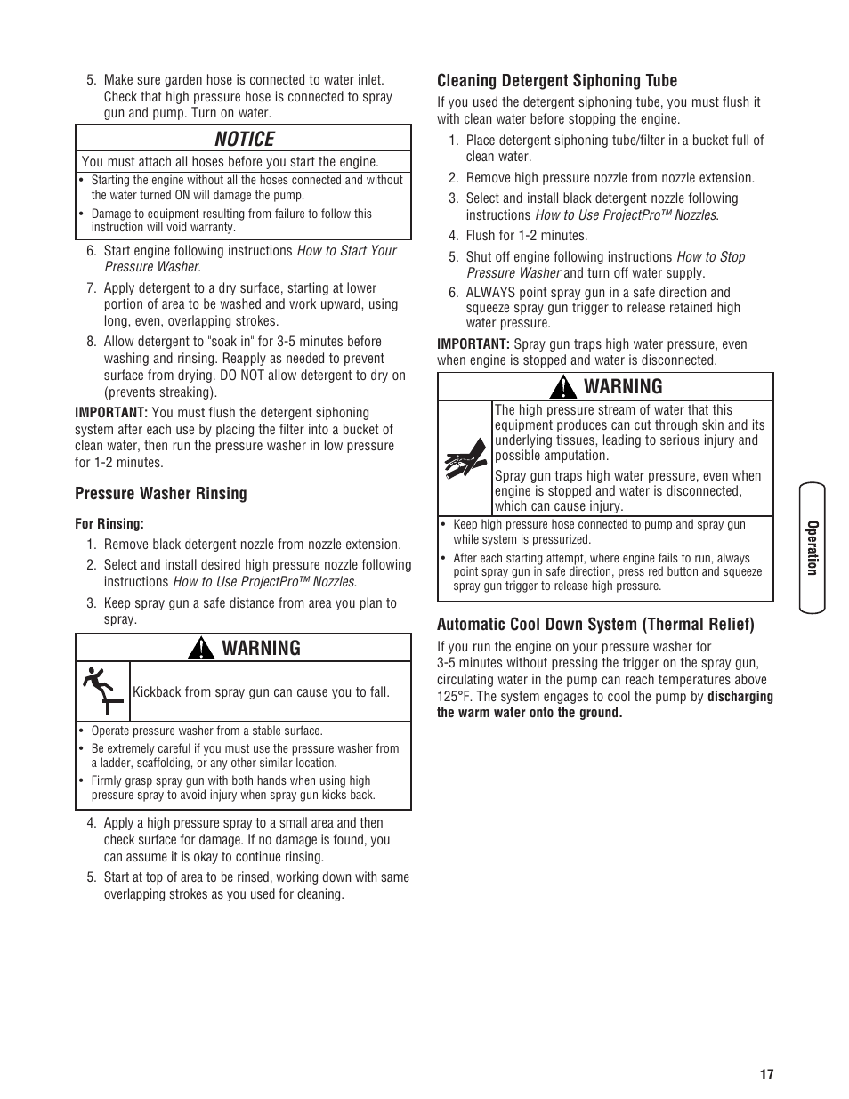 Limpieza del tubo de inyecci, Sistema de enfriamiento auto, Notice | Warning | Briggs & Stratton Model 20272 User Manual | Page 17 / 56