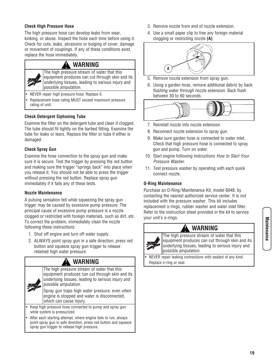 Warning | Briggs & Stratton Model 20272 User Manual | Page 19 / 56