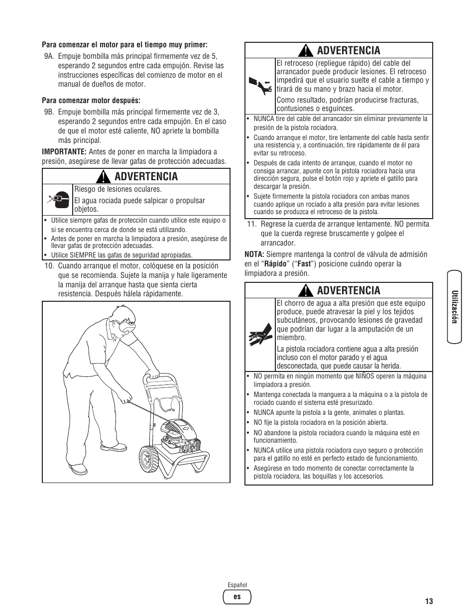 Advertencia | Briggs & Stratton Model 20272 User Manual | Page 41 / 56