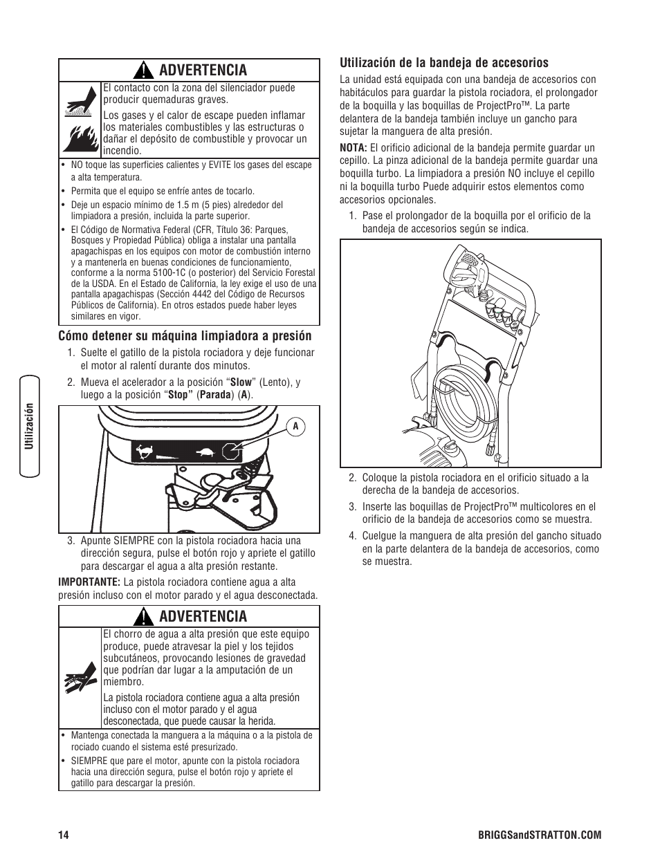 Advertencia | Briggs & Stratton Model 20272 User Manual | Page 42 / 56