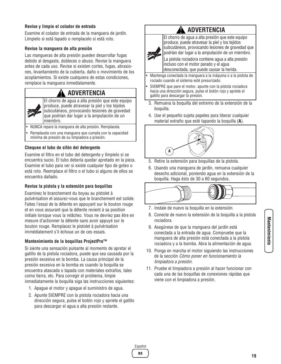 Advertencia | Briggs & Stratton Model 20272 User Manual | Page 47 / 56