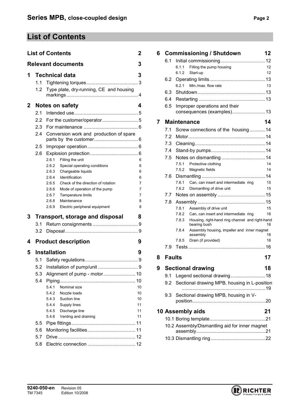 List of contents, Series mpb | Richter MPB 25-25-115 User Manual | Page 2 / 26