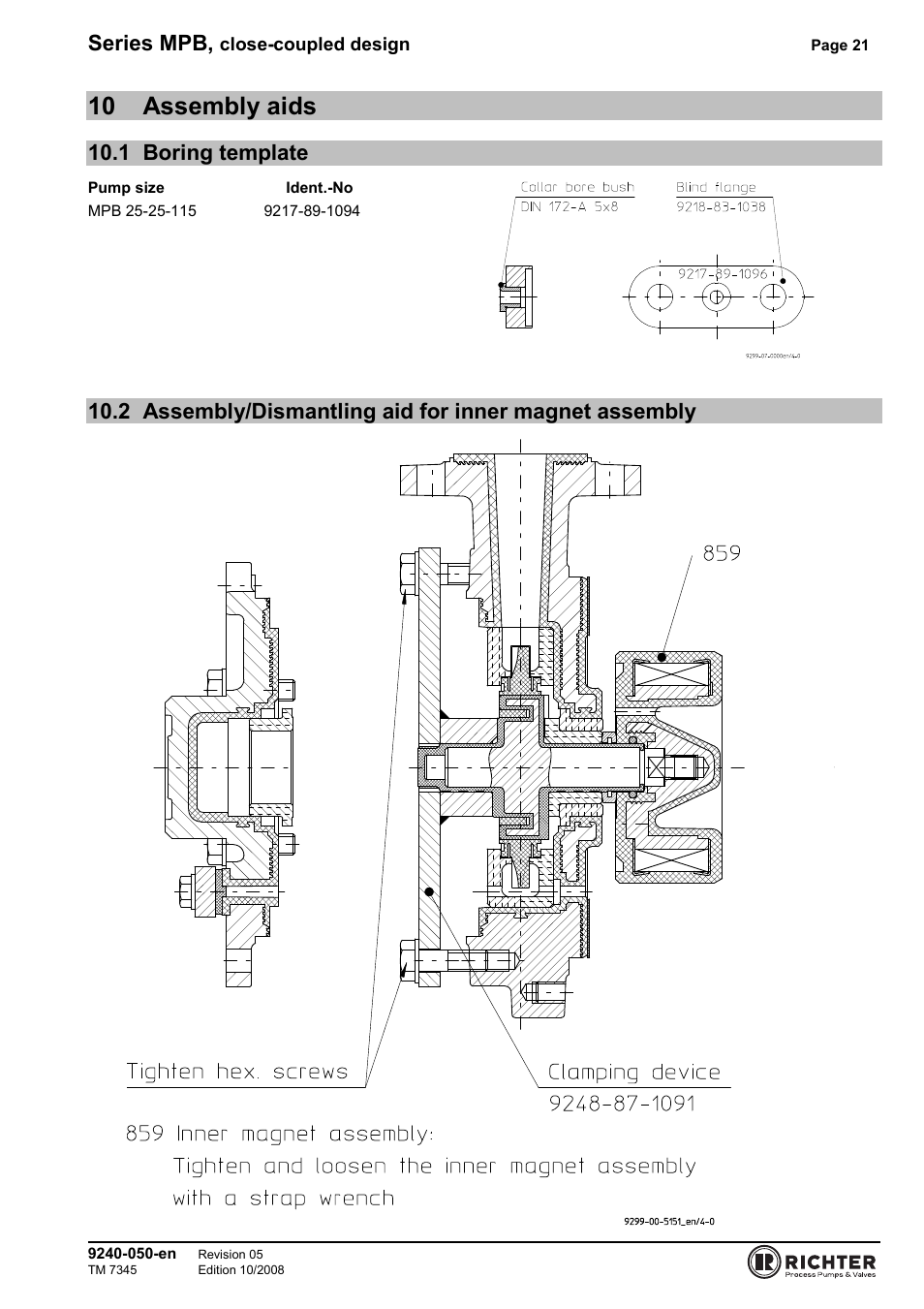 10 assembly aids, 1 boring template, Boring template | Assembly, Series mpb | Richter MPB 25-25-115 User Manual | Page 21 / 26