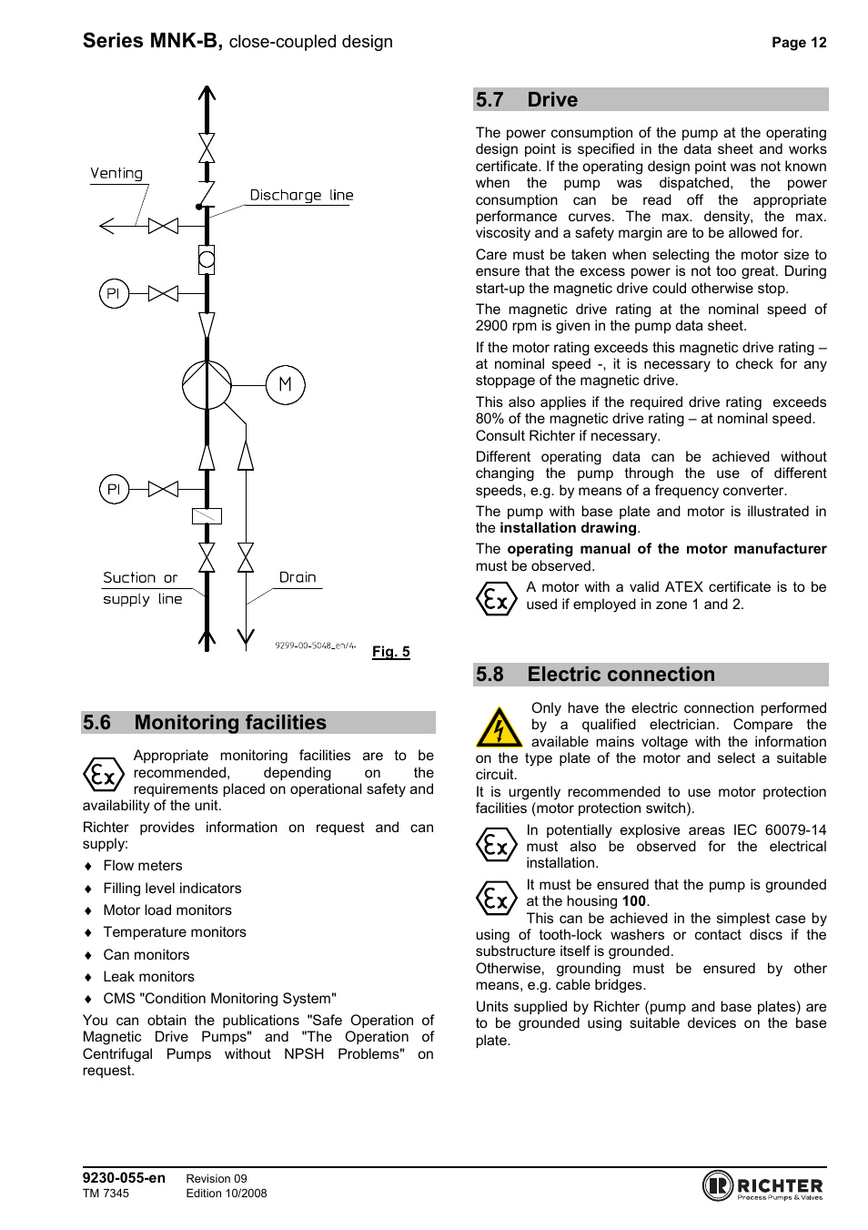 6 monitoring facilities, 7 drive, 8 electric connection | Monitoring facilities, Drive, Electric connection, Series mnk-b | Richter MNK-B Series User Manual | Page 12 / 25