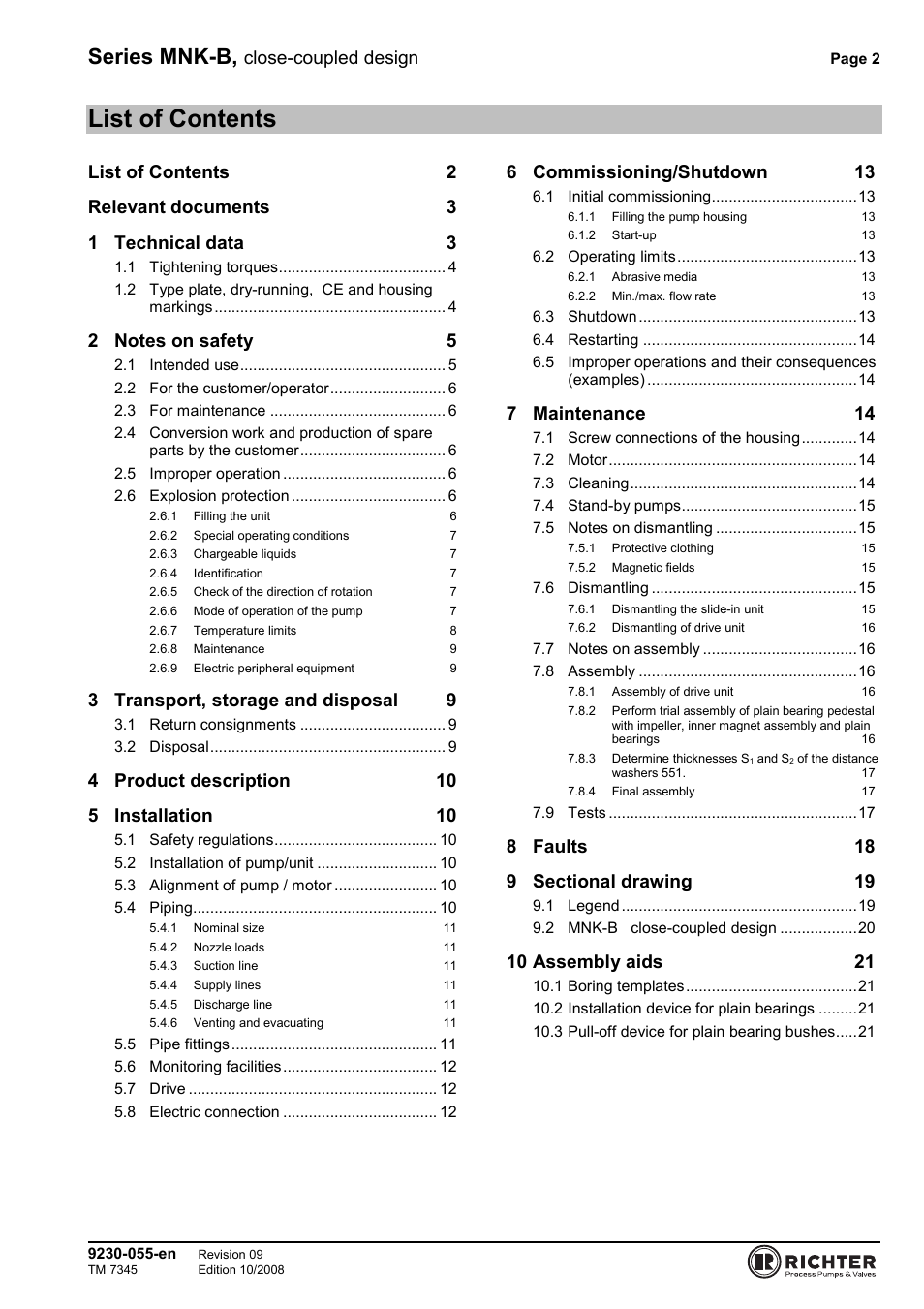 List of contents, Series mnk-b | Richter MNK-B Series User Manual | Page 2 / 25