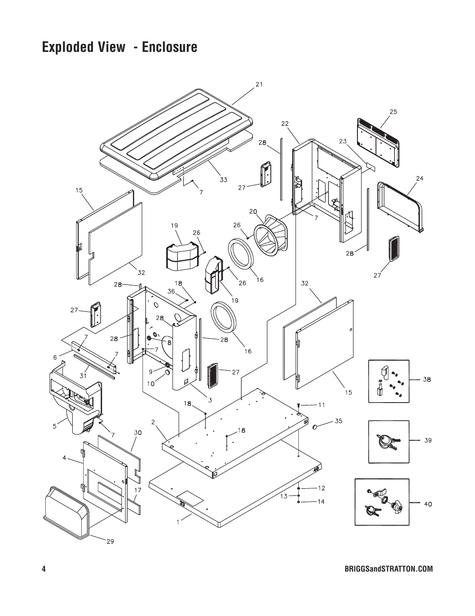 Exploded view - enclosure | Briggs & Stratton 40212 User Manual | Page 4 / 7
