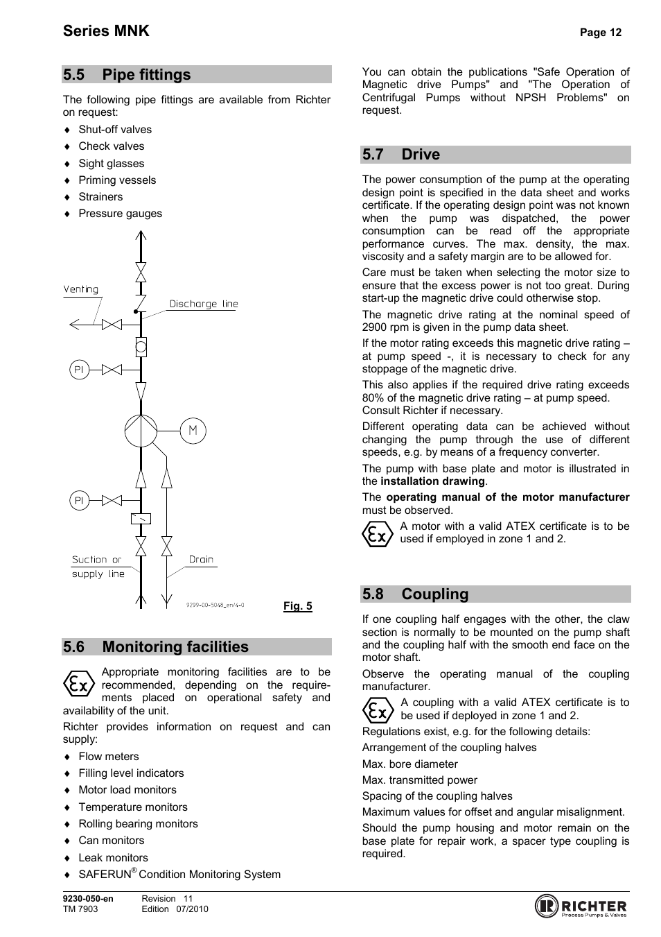 5 pipe fittings, 6 monitoring facilities, 7 drive | 8 coupling, Pipe fittings, Monitoring facilities, Drive, Coupling, Series mnk | Richter MNK Series User Manual | Page 12 / 33