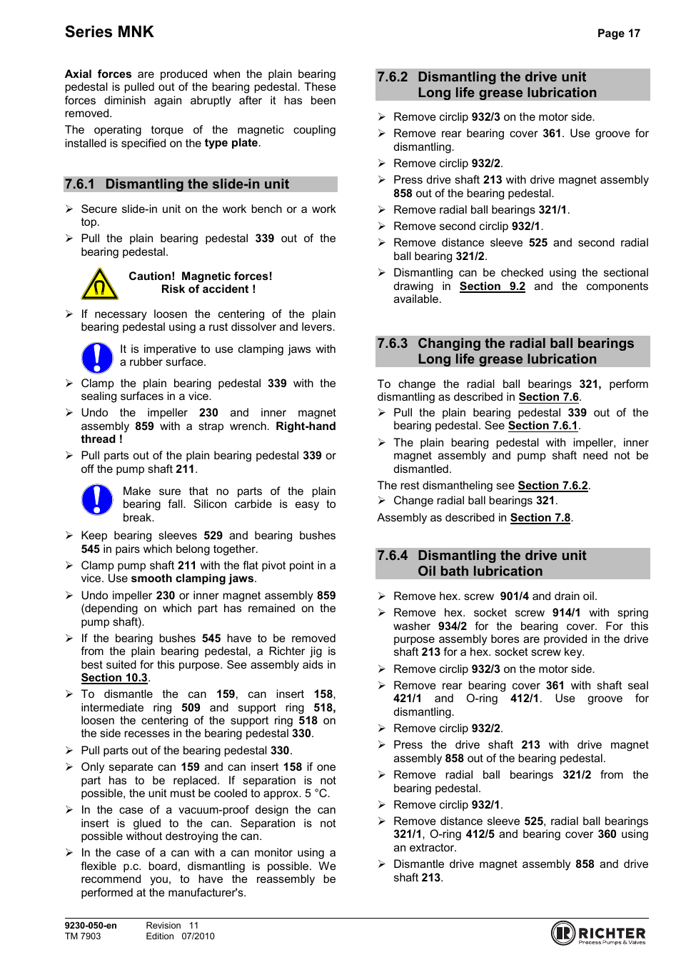 1 dismantling the slide-in unit, 4 dismantling the drive unit oil bath lubrication, Dismantling the slide-in unit | Lubrication, Grease lubrication, Dismantling the drive unit oil bath lubrication17, Series mnk | Richter MNK Series User Manual | Page 17 / 33