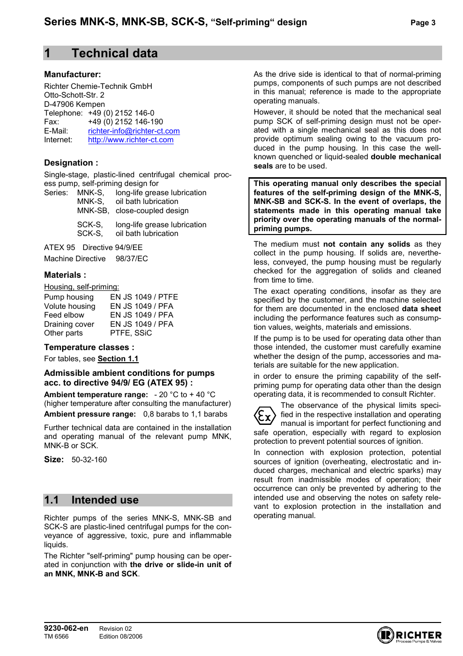 1 technical data, 1 intended use, Intended use | 1technical data, Series mnk-s, mnk-sb, sck-s | Richter SCK-S User Manual | Page 3 / 11