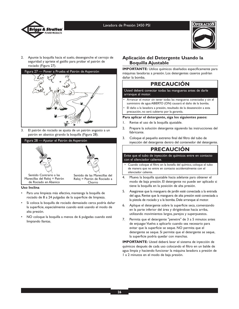 Precaución | Briggs & Stratton 20215 User Manual | Page 26 / 32