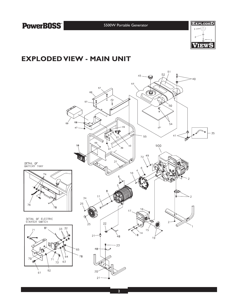 Exploded view - main unit | Briggs & Stratton PowerBoss 30221 User Manual | Page 2 / 6