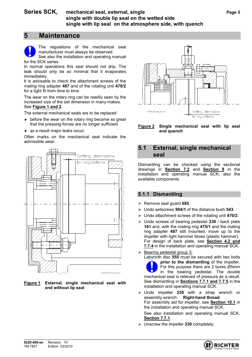 5 maintenance, 1 external, single mechanical seal, 1 dismantling | 5maintenance, Series sck | Richter Mechanical Seals User Manual | Page 5 / 11