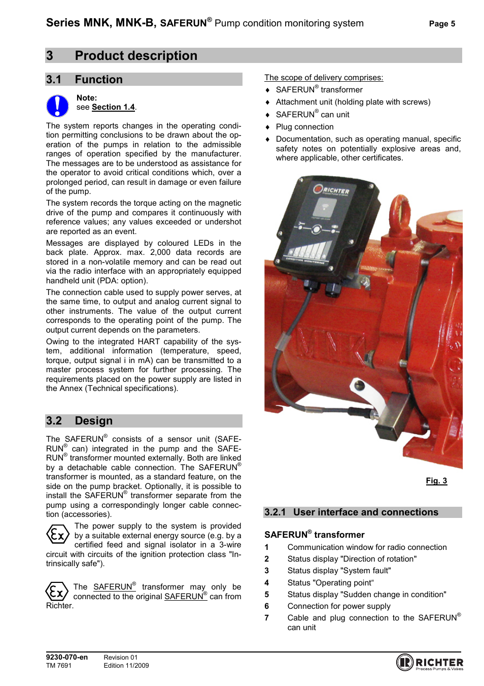 3 product description, 1 function, 2 design | 1 user interface and connections, Function, Design, User interface and connections, 3product description, Series mnk, mnk-b, Saferun | Richter SAFERUN User Manual | Page 5 / 18