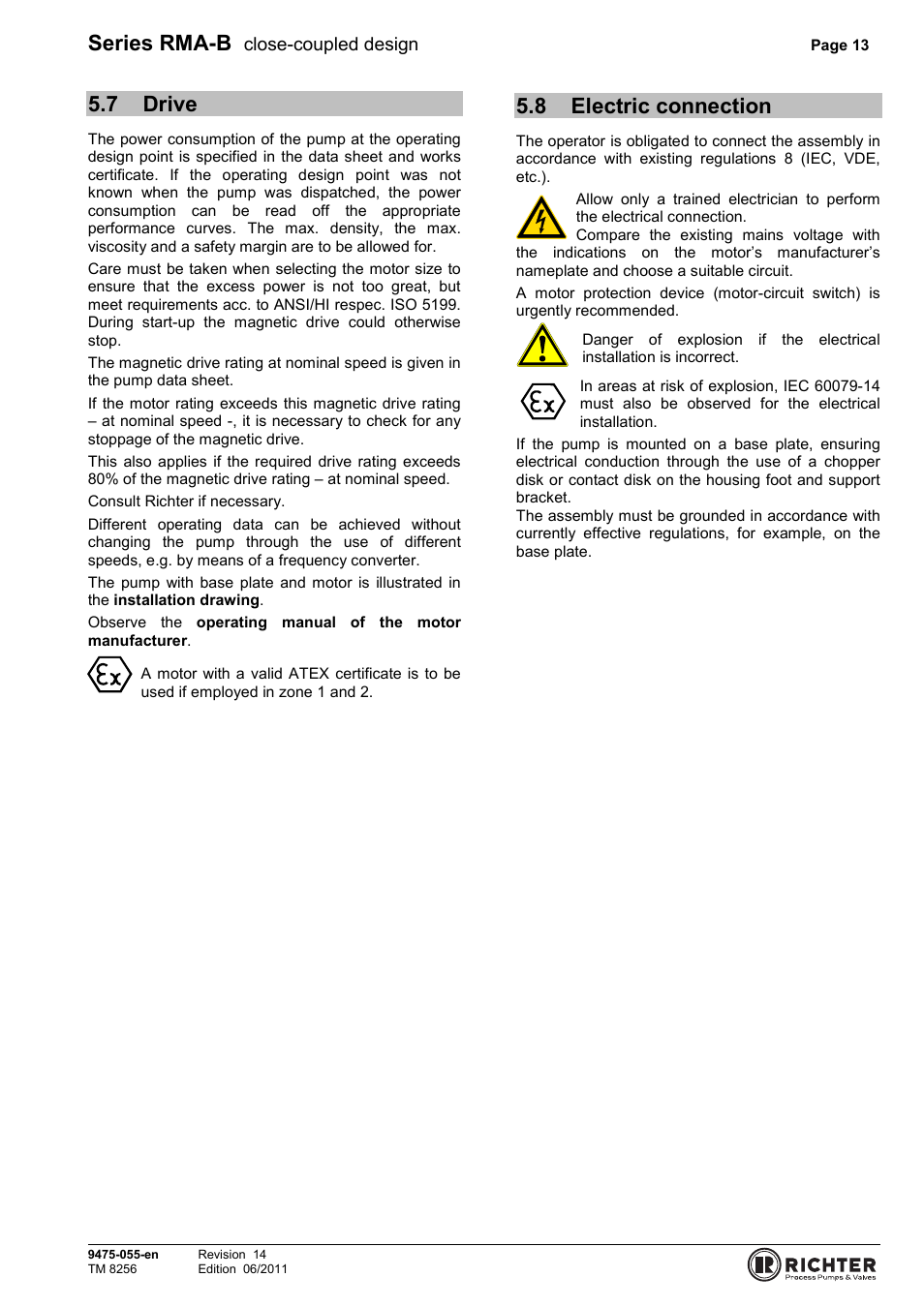 7 drive, 8 electric connection, Drive | Electric connection, Series rma-b, Close-coupled design | Richter RMA-B Series (ASME) User Manual | Page 13 / 30