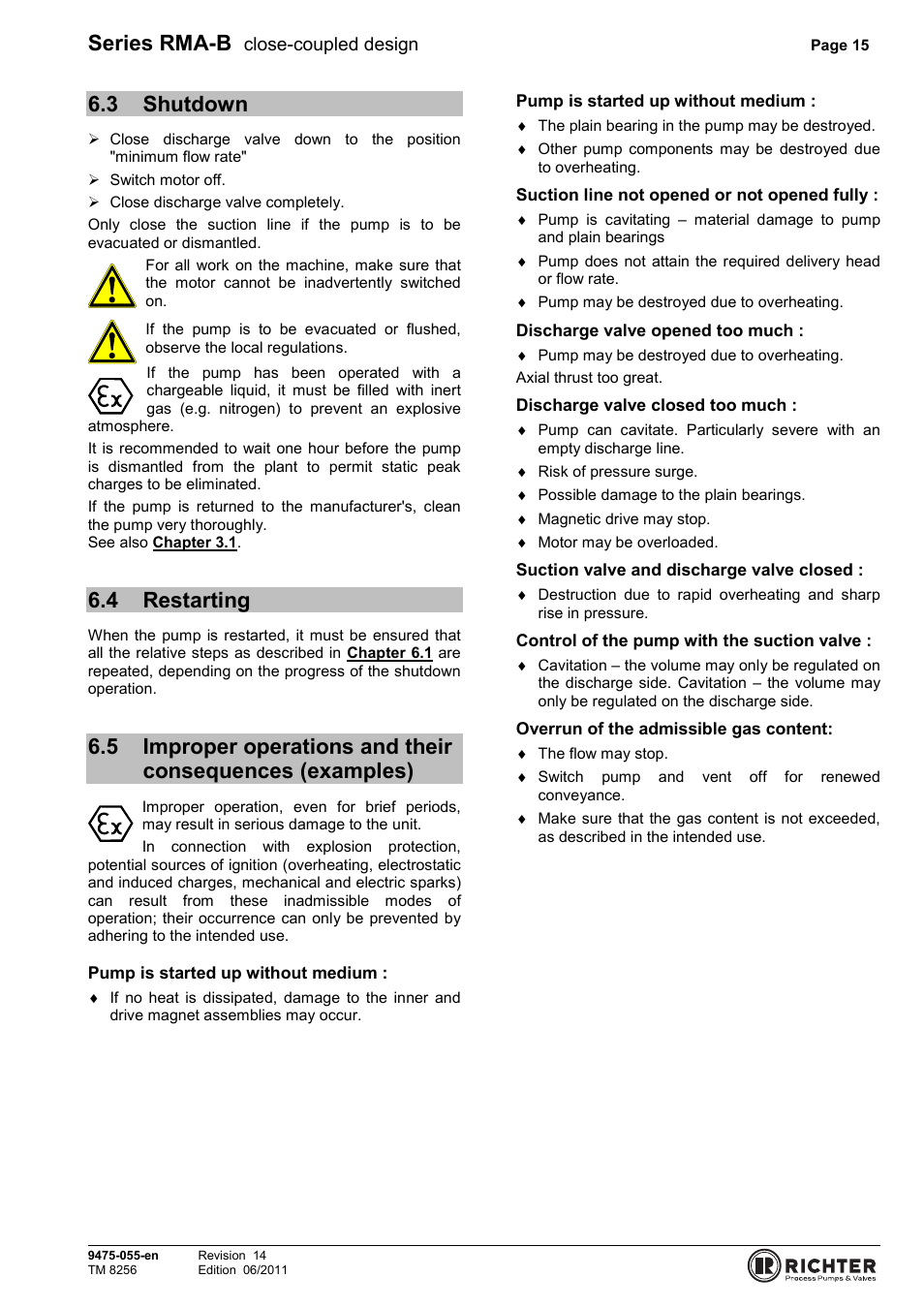 3 shutdown, 4 restarting, Shutdown | Restarting, Examples), Series rma-b | Richter RMA-B Series (ASME) User Manual | Page 15 / 30