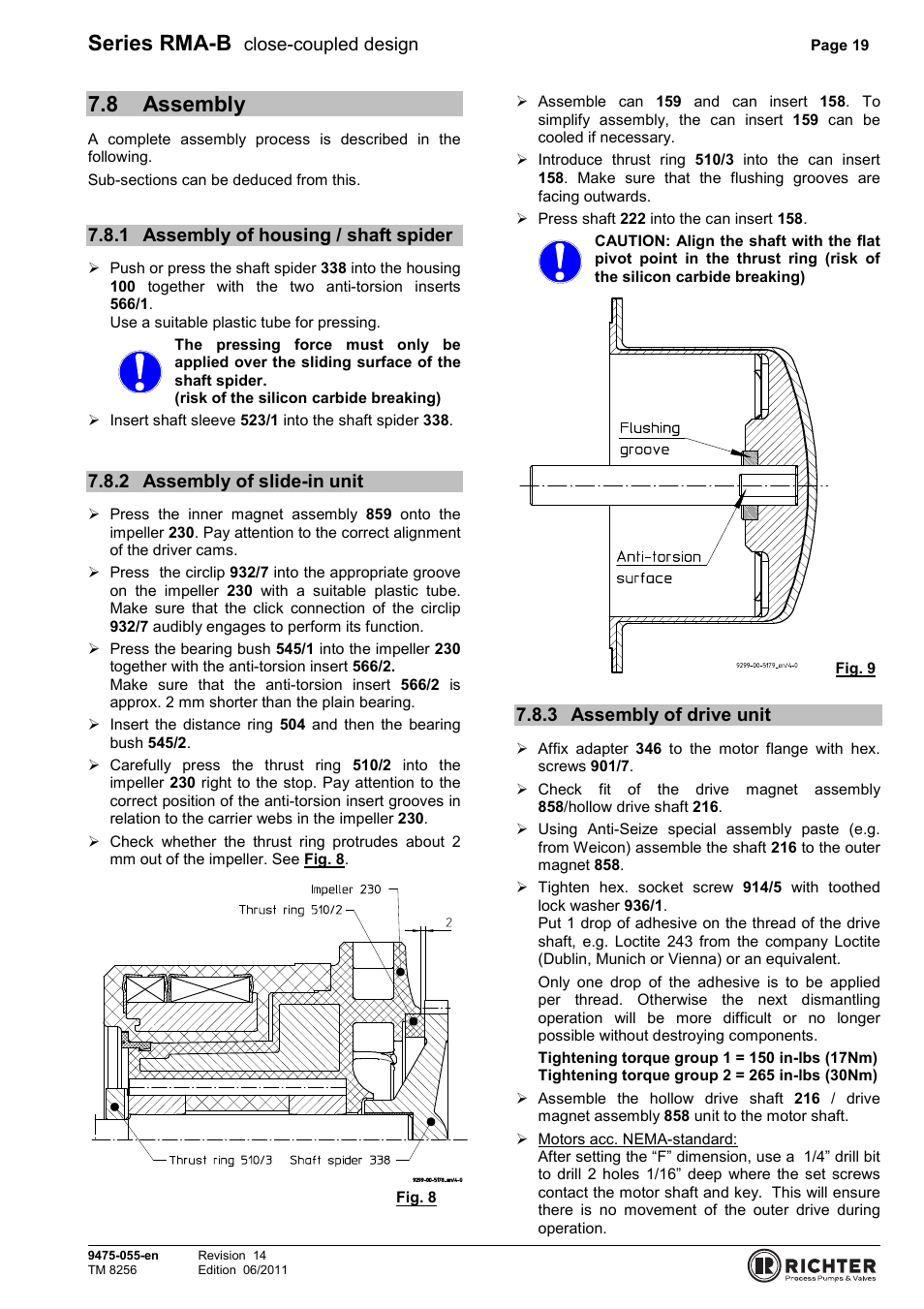 8 assembly, 1 assembly of housing / shaft spider, 2 assembly of slide-in unit | 3 assembly of drive unit, Assembly, Assembly of housing / shaft spider, Assembly of slide-in unit, Assembly of drive unit, Series rma-b | Richter RMA-B Series (ASME) User Manual | Page 19 / 30