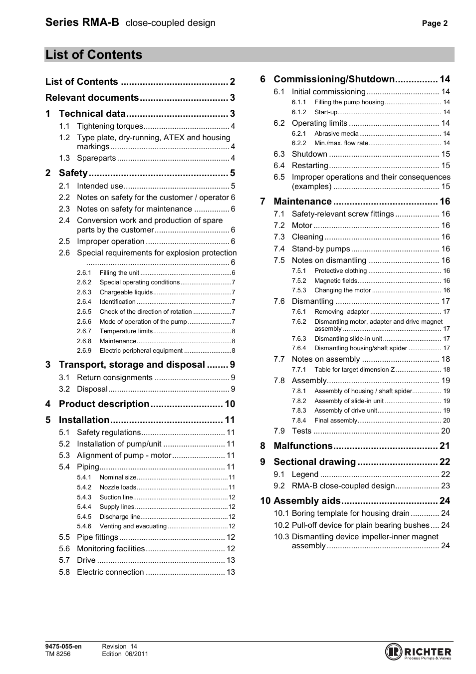 List of contents, Series rma-b | Richter RMA-B Series (ASME) User Manual | Page 2 / 30