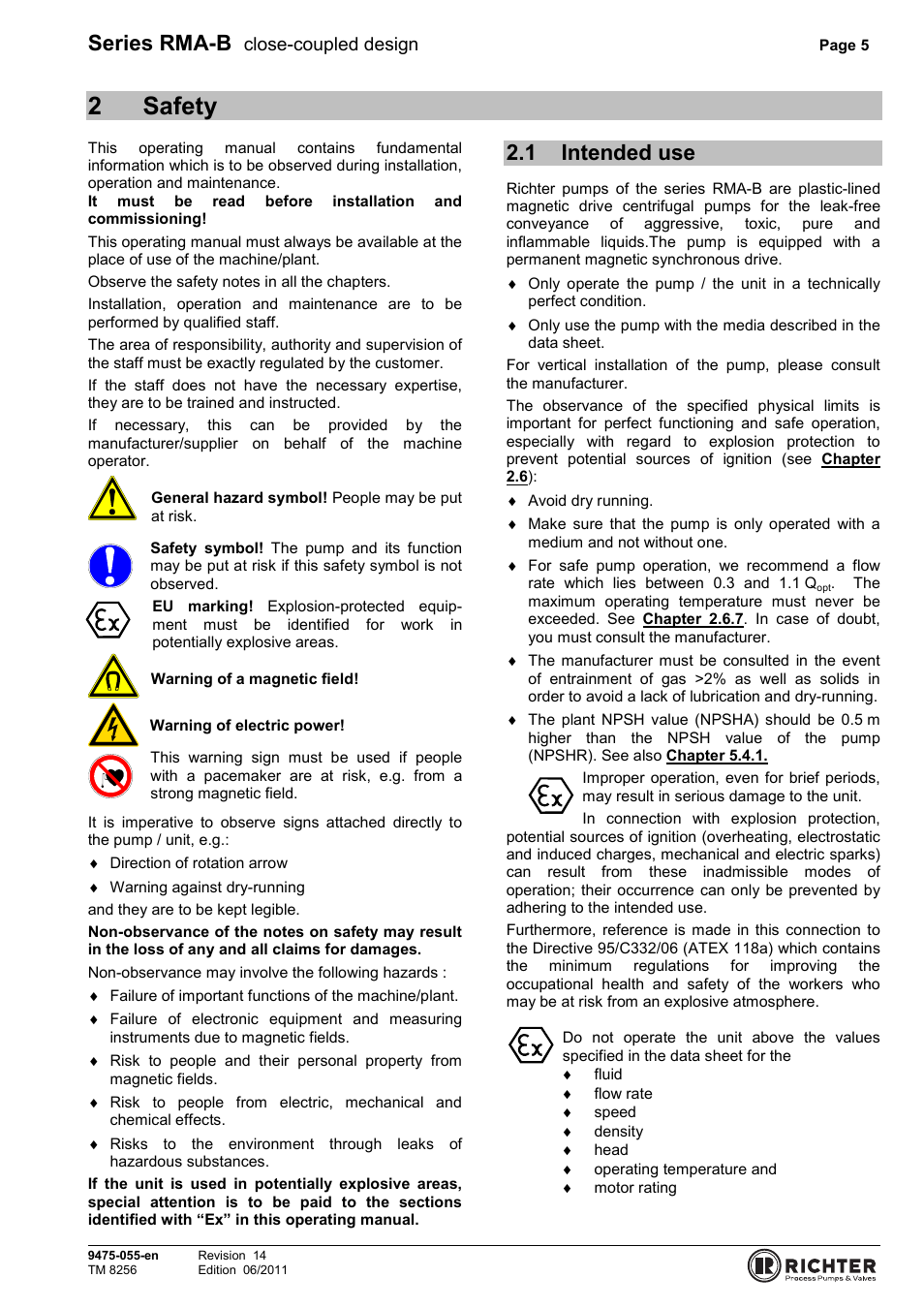 2 safety, 1 intended use, Intended use | 2safety, Series rma-b, Close-coupled design | Richter RMA-B Series (ASME) User Manual | Page 5 / 30