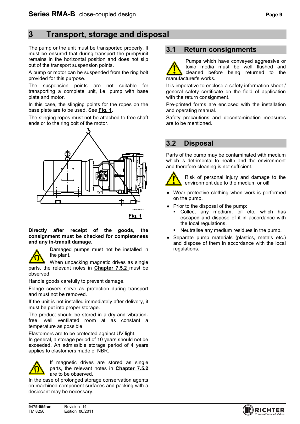 3 transport, storage and disposal, 1 return consignments, 2 disposal | Return consignments, Disposal, 3transport, storage and disposal, Series rma-b | Richter RMA-B Series (ASME) User Manual | Page 9 / 30