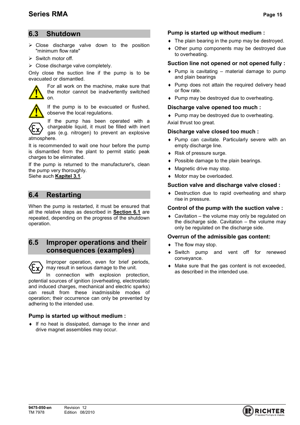 3 shutdown, 4 restarting, Shutdown | Restarting, Examples), Series rma | Richter RMA Series User Manual | Page 15 / 32