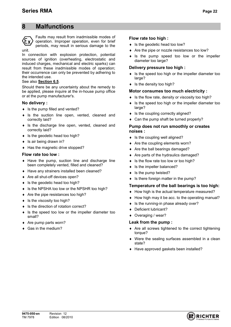 8 malfunctions, 8malfunctions, Series rma | Richter RMA Series User Manual | Page 22 / 32