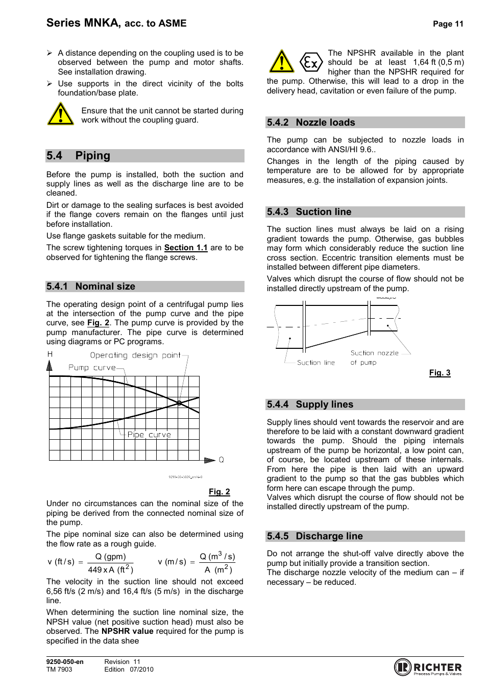 4 piping, 1 nominal size, 2 nozzle loads | 3 suction line, 4 supply lines, 5 discharge line, Piping, Nominal size, Nozzle loads, Suction line | Richter MNKA Series (ASME) User Manual | Page 11 / 30