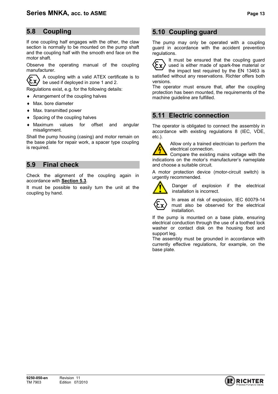 8 coupling, 9 final check, 10 coupling guard | 11 electric connection, Coupling, Final check, Coupling guard, Electric connection, Series mnka | Richter MNKA Series (ASME) User Manual | Page 13 / 30