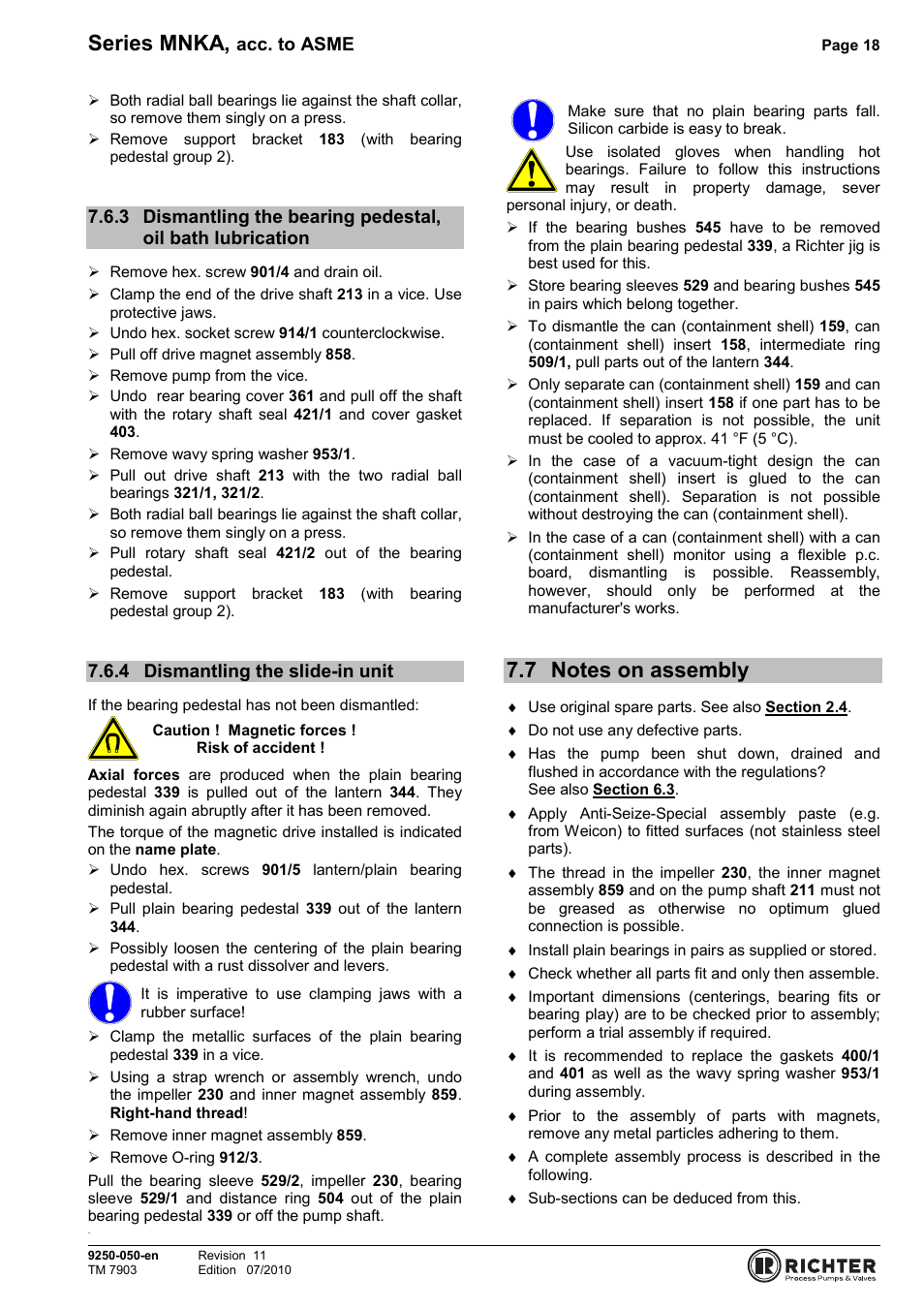 4 dismantling the slide-in unit, 7 notes on assembly, Lubrication | Dismantling the slide-in unit, Notes on assembly, Series mnka | Richter MNKA Series (ASME) User Manual | Page 18 / 30