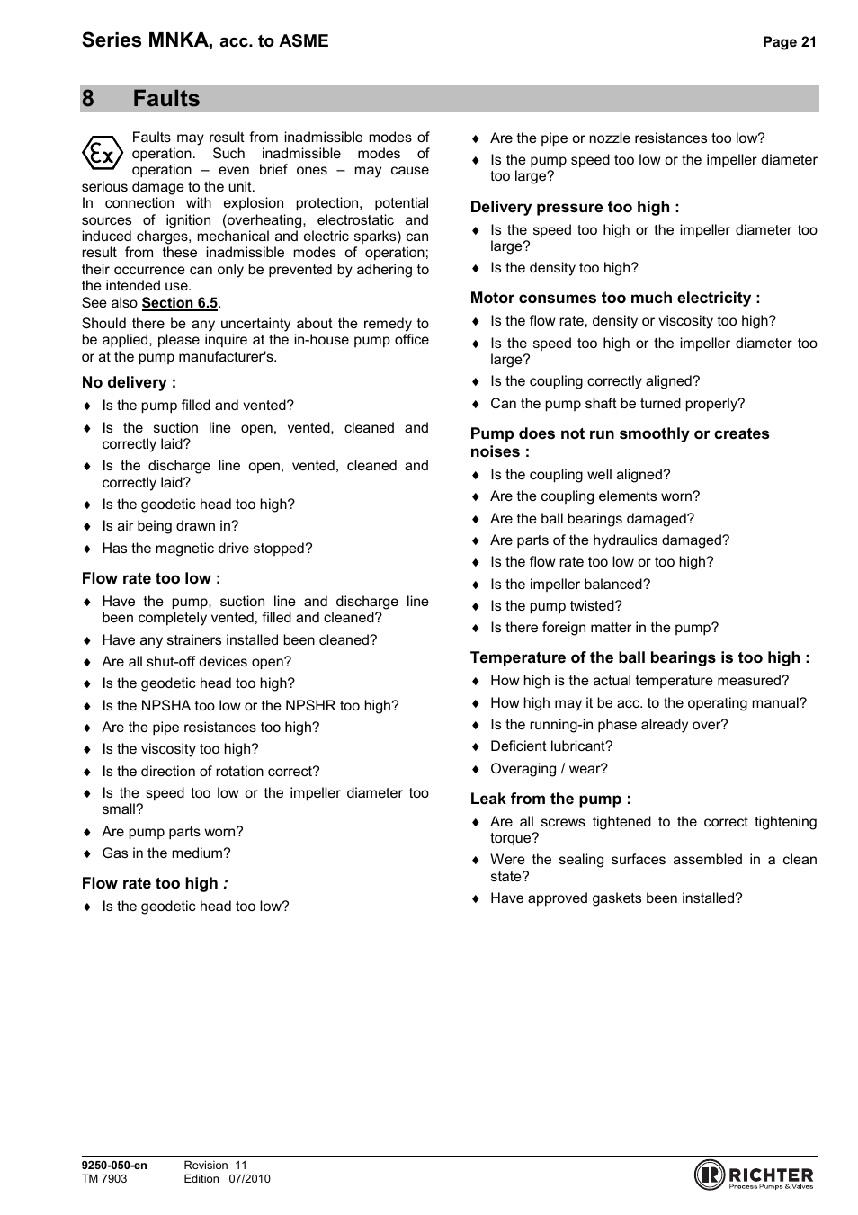 8 faults, Faults, 8faults | Series mnka | Richter MNKA Series (ASME) User Manual | Page 21 / 30