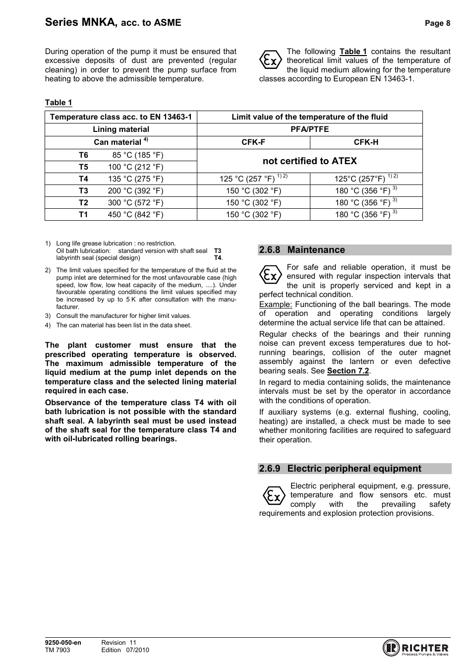 8 maintenance, 9 electric peripheral equipment, Maintenance | Electric peripheral equipment, Series mnka, Acc. to asme, Not certified to atex | Richter MNKA Series (ASME) User Manual | Page 8 / 30