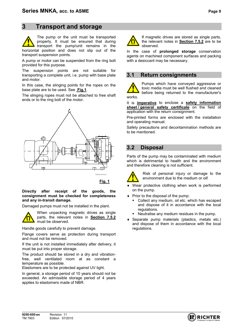 3 transport and storage, 1 return consignments, 2 disposal | Transport and storage, Return consignments, Disposal, 3transport and storage, Series mnka | Richter MNKA Series (ASME) User Manual | Page 9 / 30