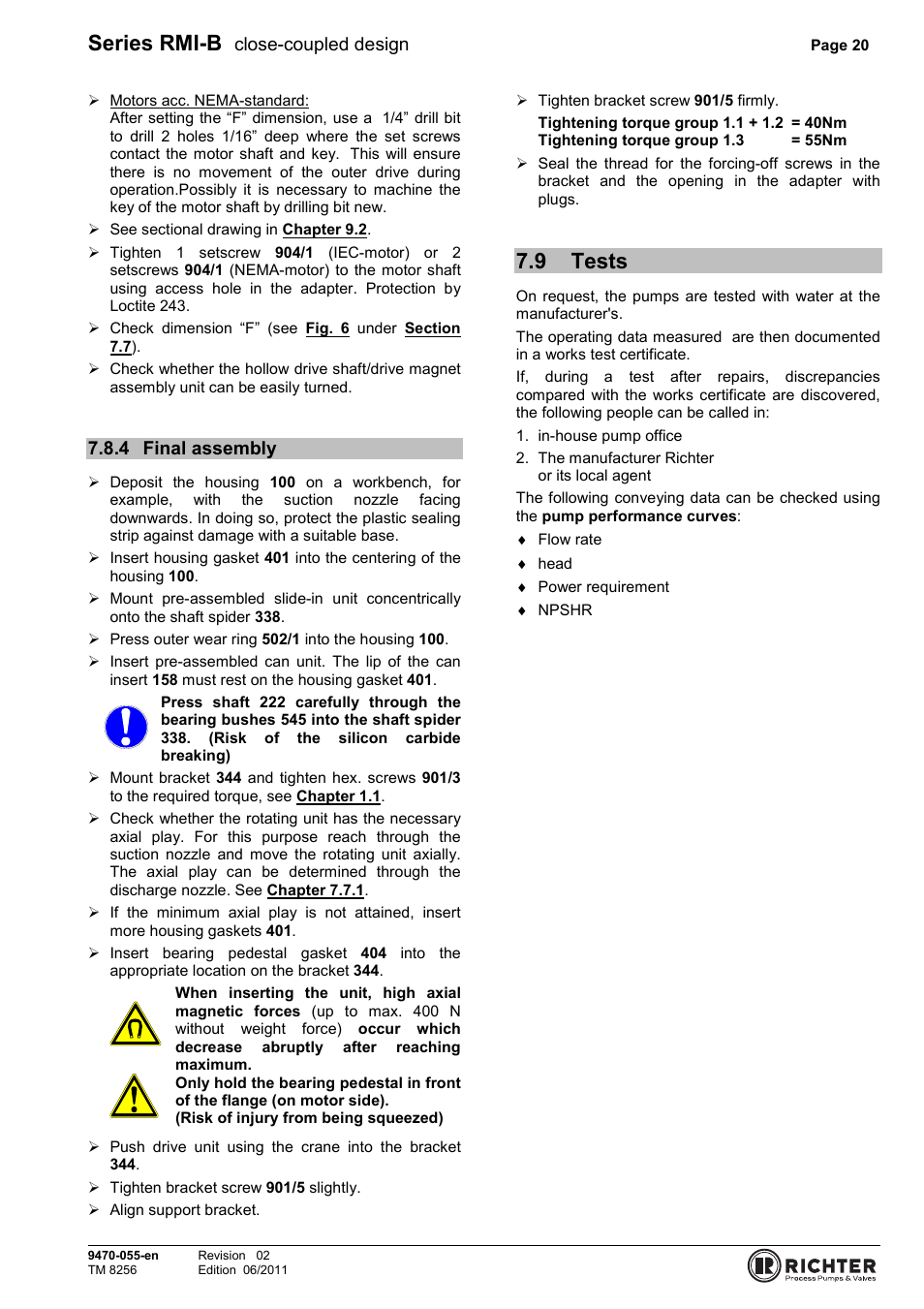 4 final assembly, 9 tests, Final assembly | Tests, Series rmi-b, Close-coupled design | Richter RMI-B Series User Manual | Page 20 / 31