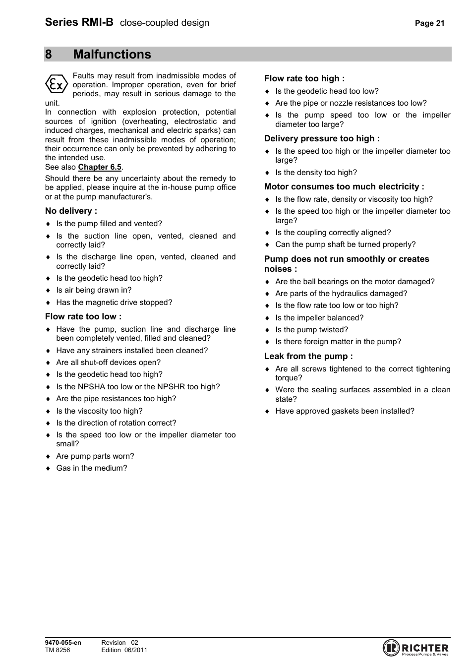 8 malfunctions, 8malfunctions, Series rmi-b | Richter RMI-B Series User Manual | Page 21 / 31