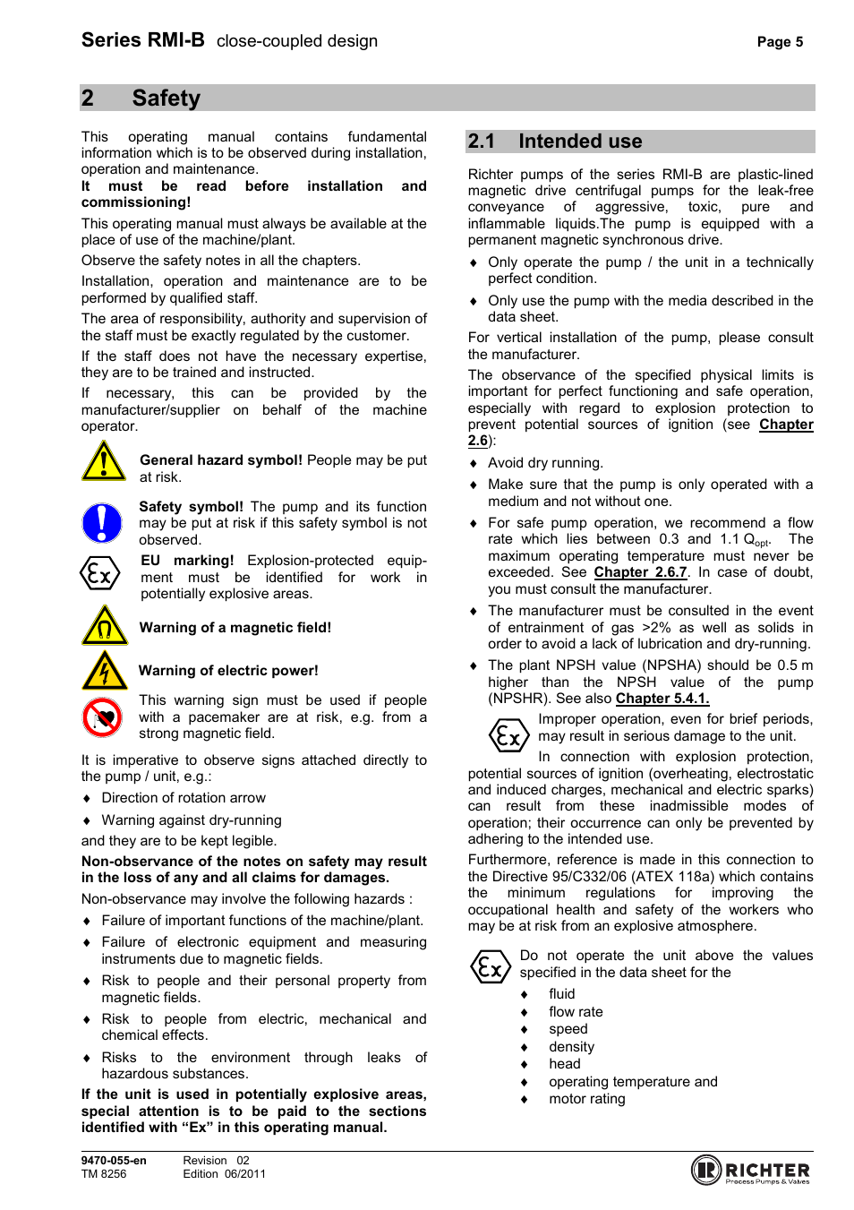 2 safety, 1 intended use, Intended use | 2safety, Series rmi-b, Close-coupled design | Richter RMI-B Series User Manual | Page 5 / 31