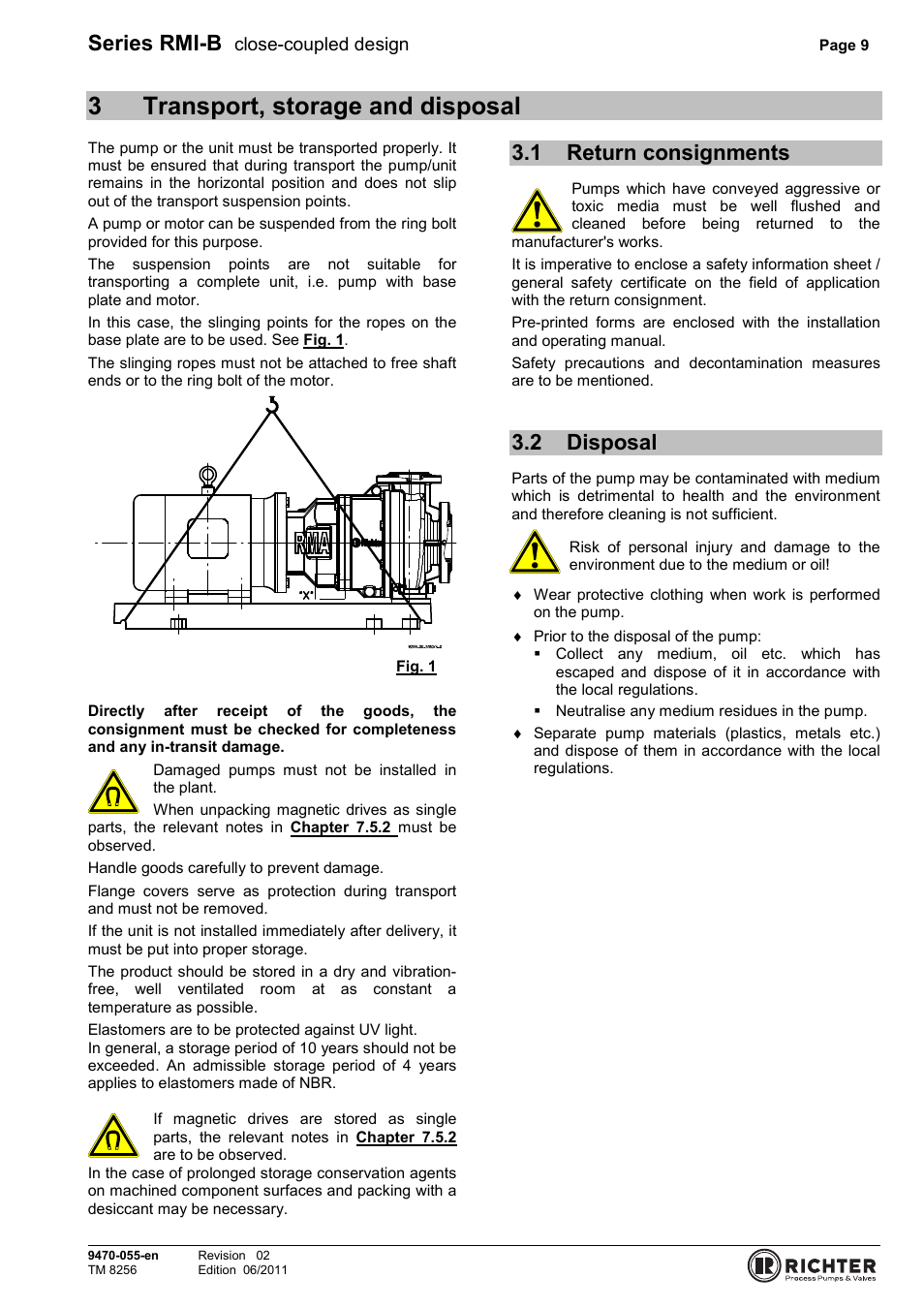 3 transport, storage and disposal, 1 return consignments, 2 disposal | Return consignments, Disposal, 3transport, storage and disposal, Series rmi-b | Richter RMI-B Series User Manual | Page 9 / 31